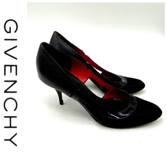 💕SALE💕 Givenchy Black Red Satin Leather Heels - Picture 1 of 8